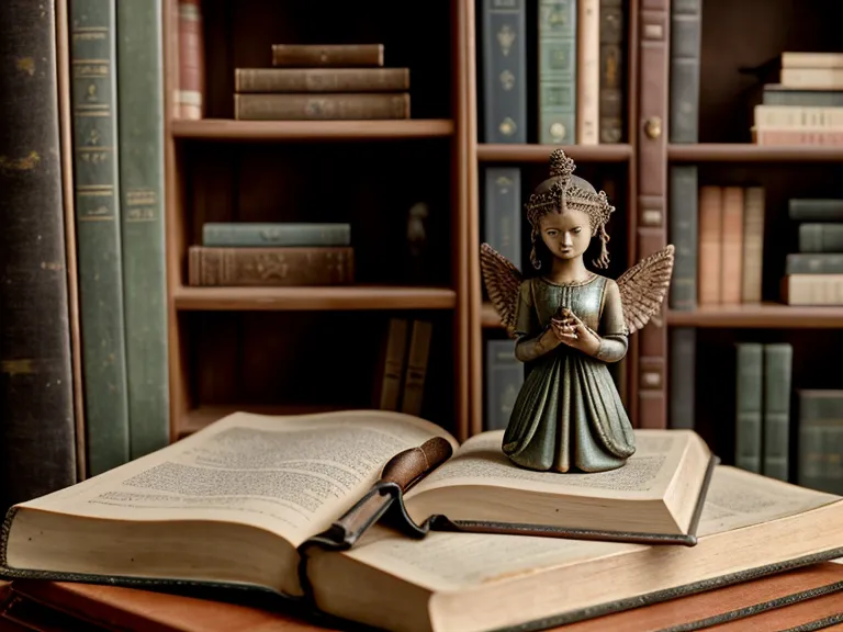 Estantería con libros de tarot en varios idiomas y una pequeña figura de ángel.