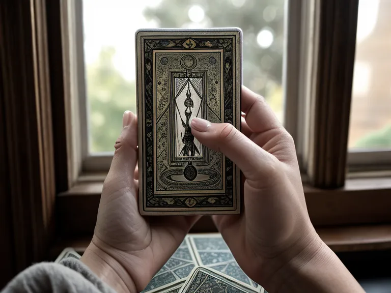 Manos de traductora barajando cartas de tarot de Marsella junto a un diccionario