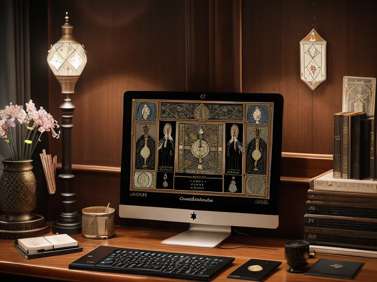 Pantalla de ordenador mostrando un curso de tarot en Hotmart y cuaderno de notas