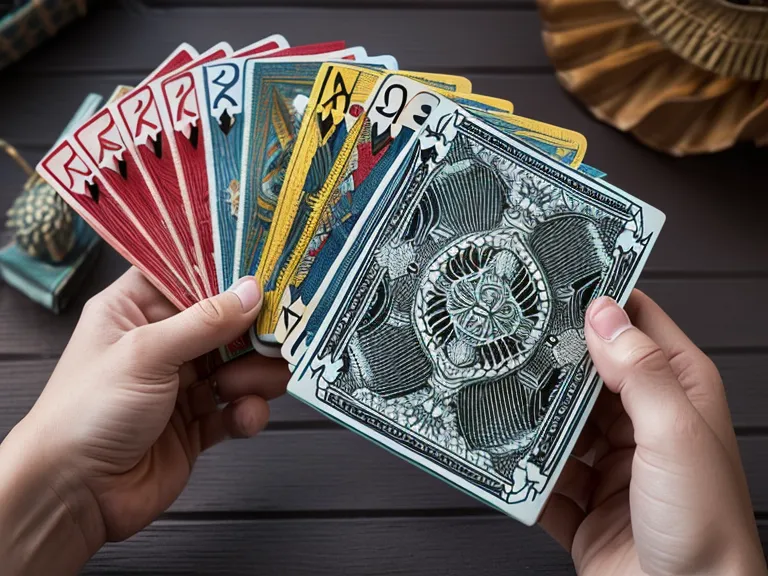 Manos sosteniendo los Arcanos Menores abstractos de un mazo de Tarot de Marsella